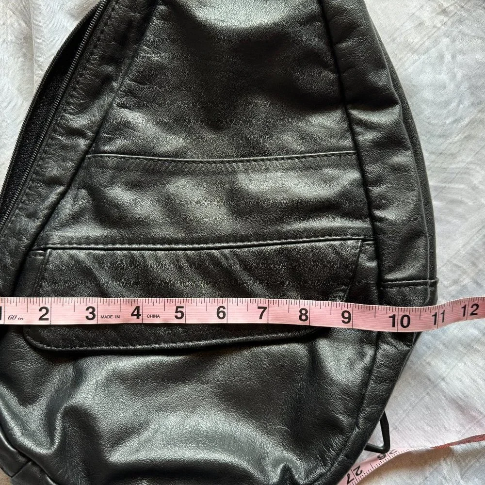 Vintage Black Leather Large Crossbody Sling Bag Organizer  Messenger Travel